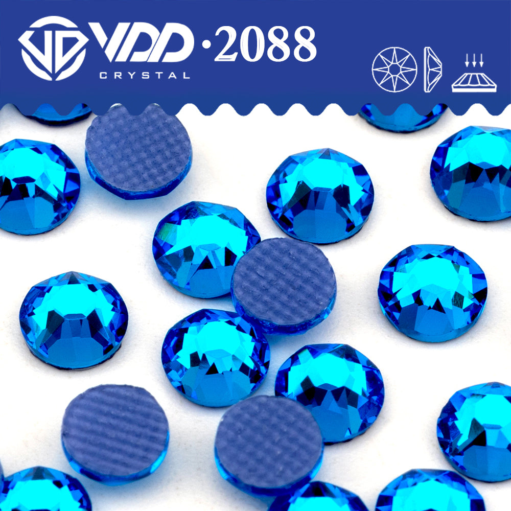 VDD 029 Capri Blue SS16-SS30 High Quality Hot-Fix Glass 2088 Rhinestones Crystal Flatback 8 Big 8 Small DIY Clothes Decoration