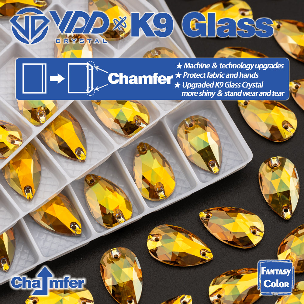 VDD Pear 11x18mm 24Pcs Sunshine Color K9 Glass Sew on Rhinestones Sewing Crystals Flat Back Stones for Clothes Accessories