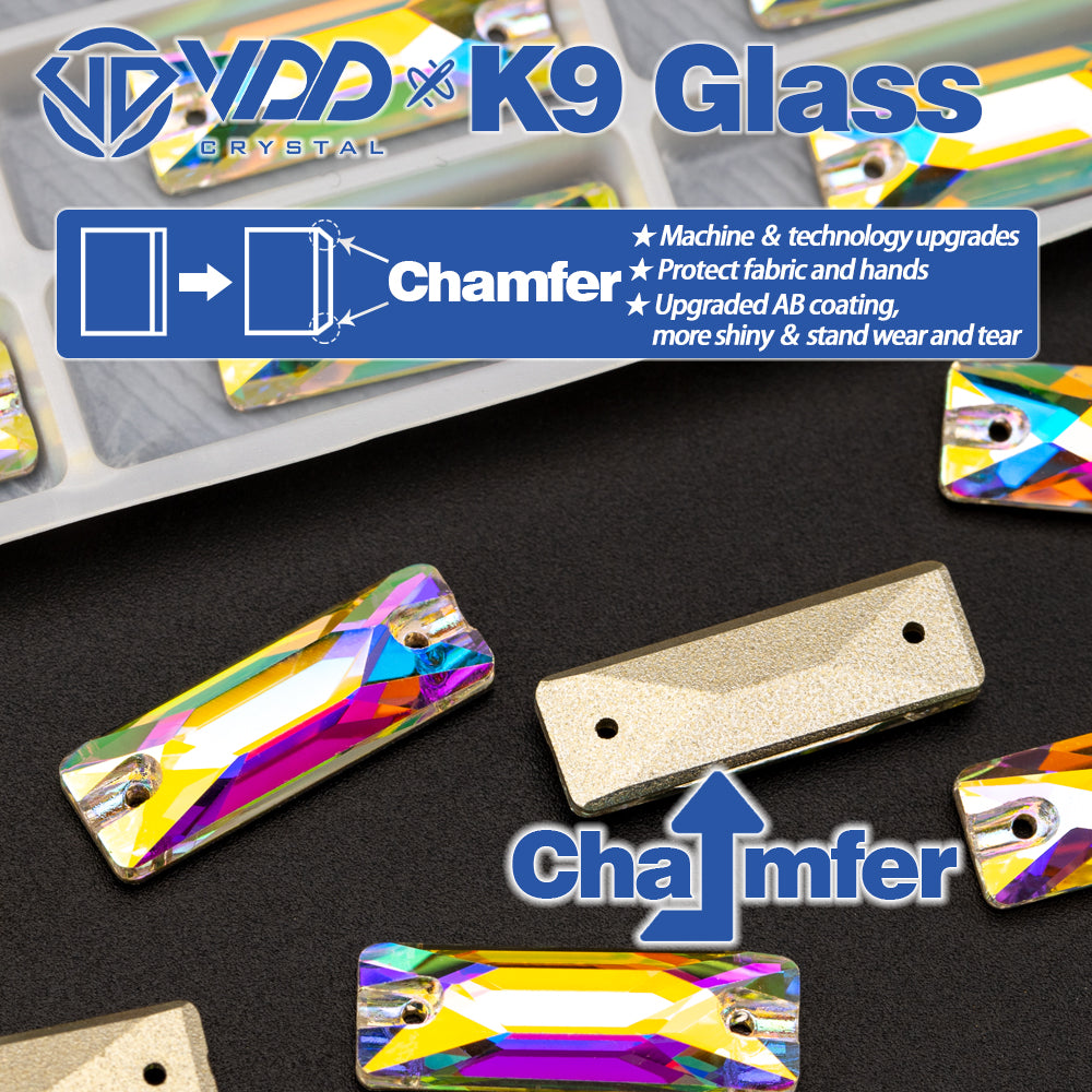 VDD Baguette Top Quality K9 Glass Sew on Crystal AB Rhinestone Sewing Flatback Stone for Clothes Accessories Wedding Dress