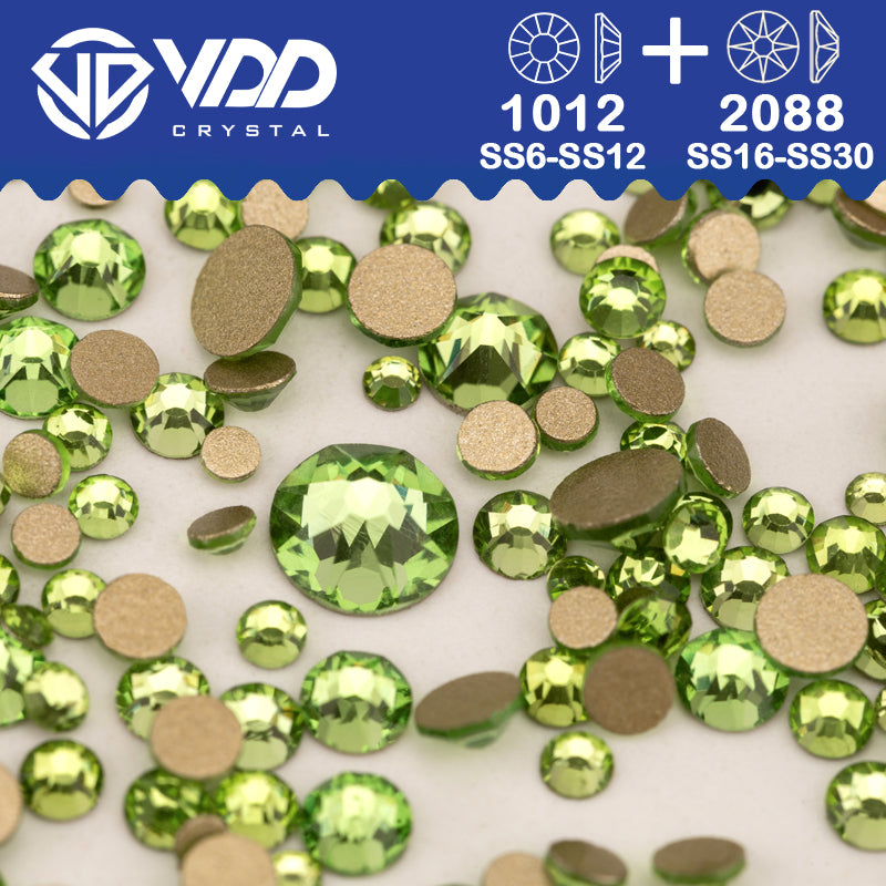 VDD 019 Peridot Wholesale Mix Size SS6-SS30 High Quality Glass 2088 Rhinestones Crystal Gold Flatback Strass Stones Nail Art DIY Decorations