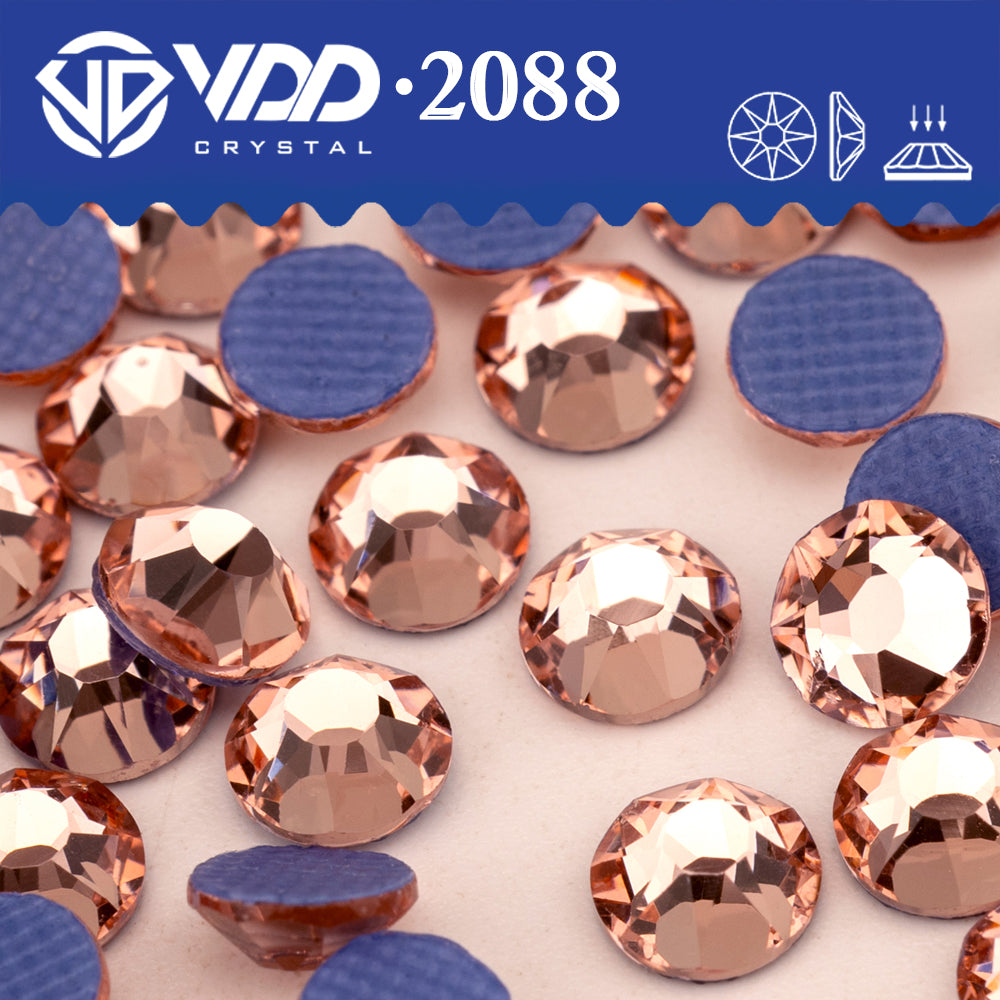 VDD 010 Lt.Peach SS16-SS30 High Quality Hot-Fix Glass 2088 Rhinestones Crystal Flatback 8 Big 8 Small DIY Clothes Decoration