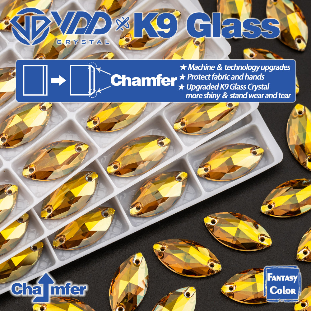 VDD Navette 9x18mm 36Pcs Sunshine Color K9 Glass Sew on Rhinestones Sewing Crystals Flat Back Stones for Clothes Accessories