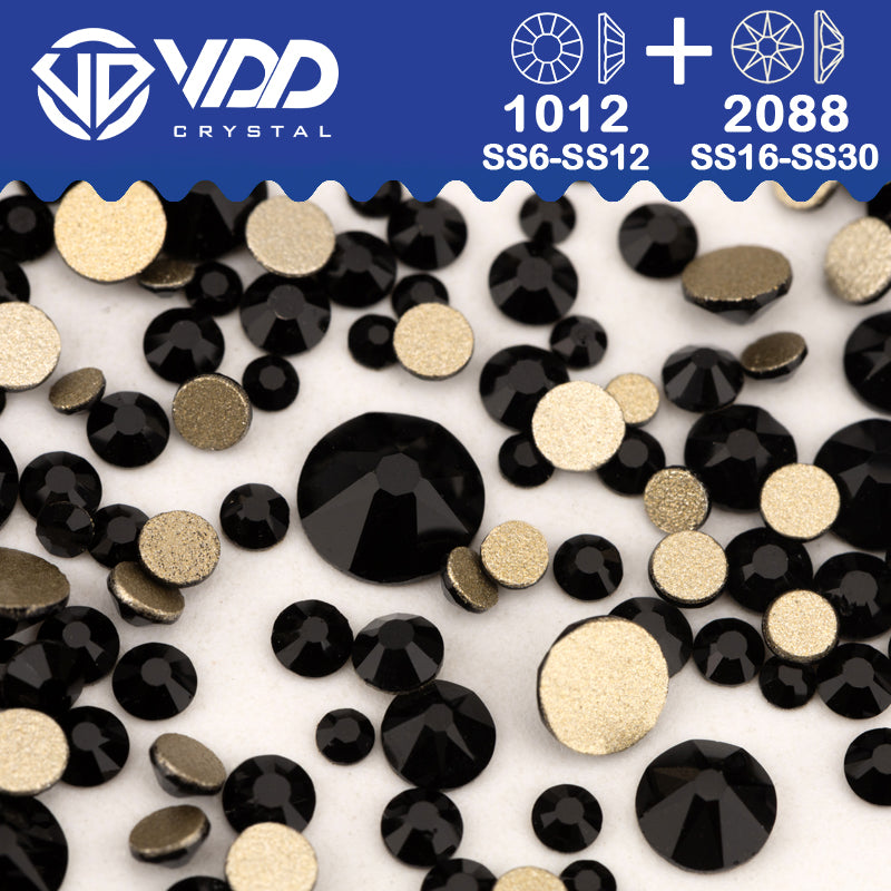 VDD 002 Jet Wholesale Mix Size SS6-SS30 High Quality Glass 2088 Rhinestones Crystal Gold Flatback Strass Stones Nail Art DIY Decorations