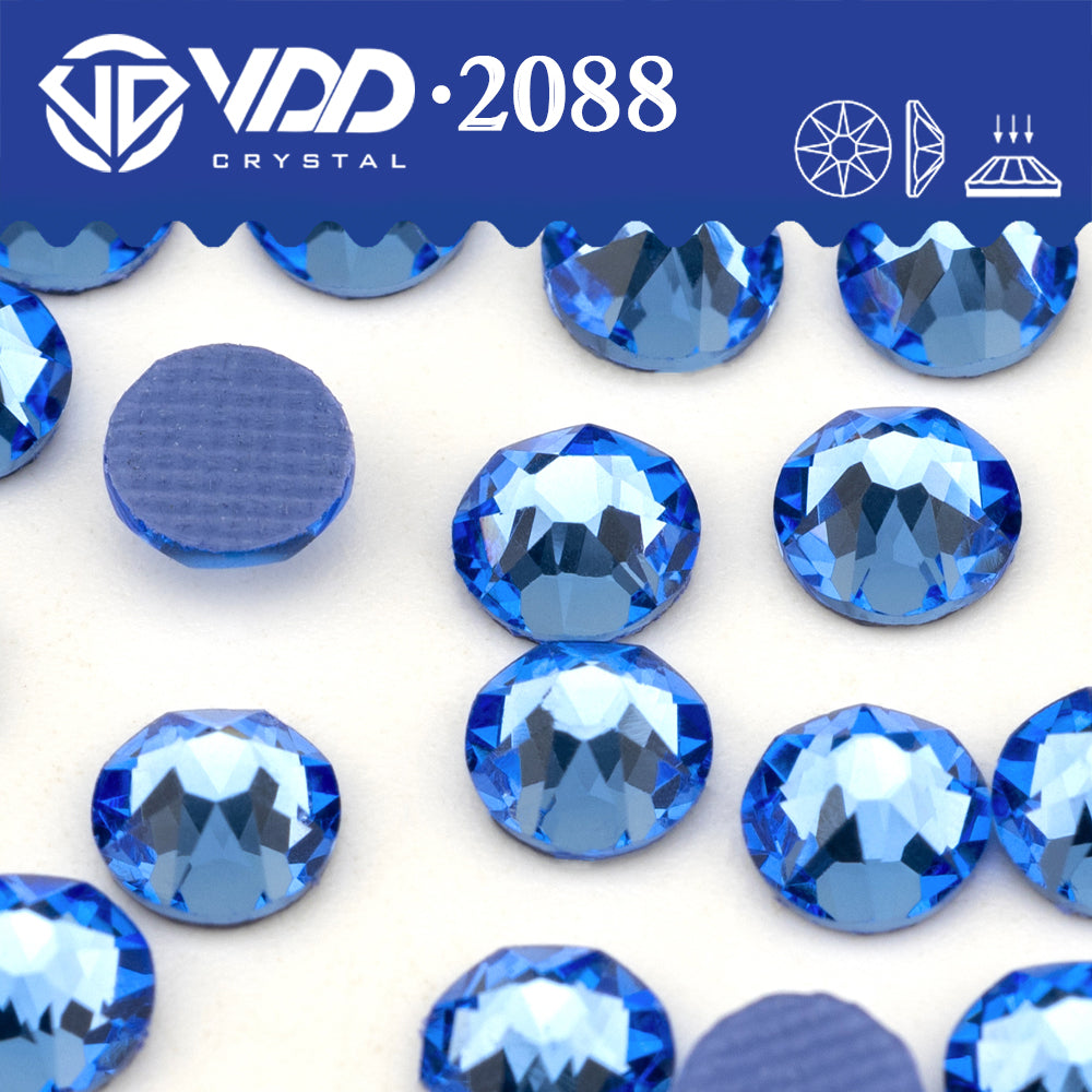 VDD 028 Lt.Sapphire SS16-SS30 High Quality Hot-Fix Glass 2088 Rhinestones Crystal Flatback 8 Big 8 Small DIY Clothes Decoration