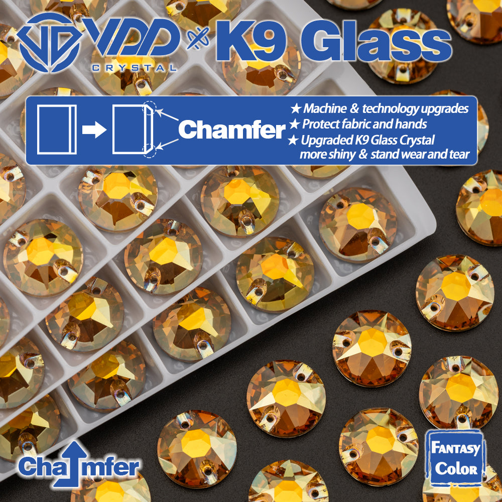 VDD 8B-8S 12mm 40Pcs Sunshine Color K9 Glass Sew on Rhinestones Sewing Crystals Flat Back Stones for Clothes Accessories