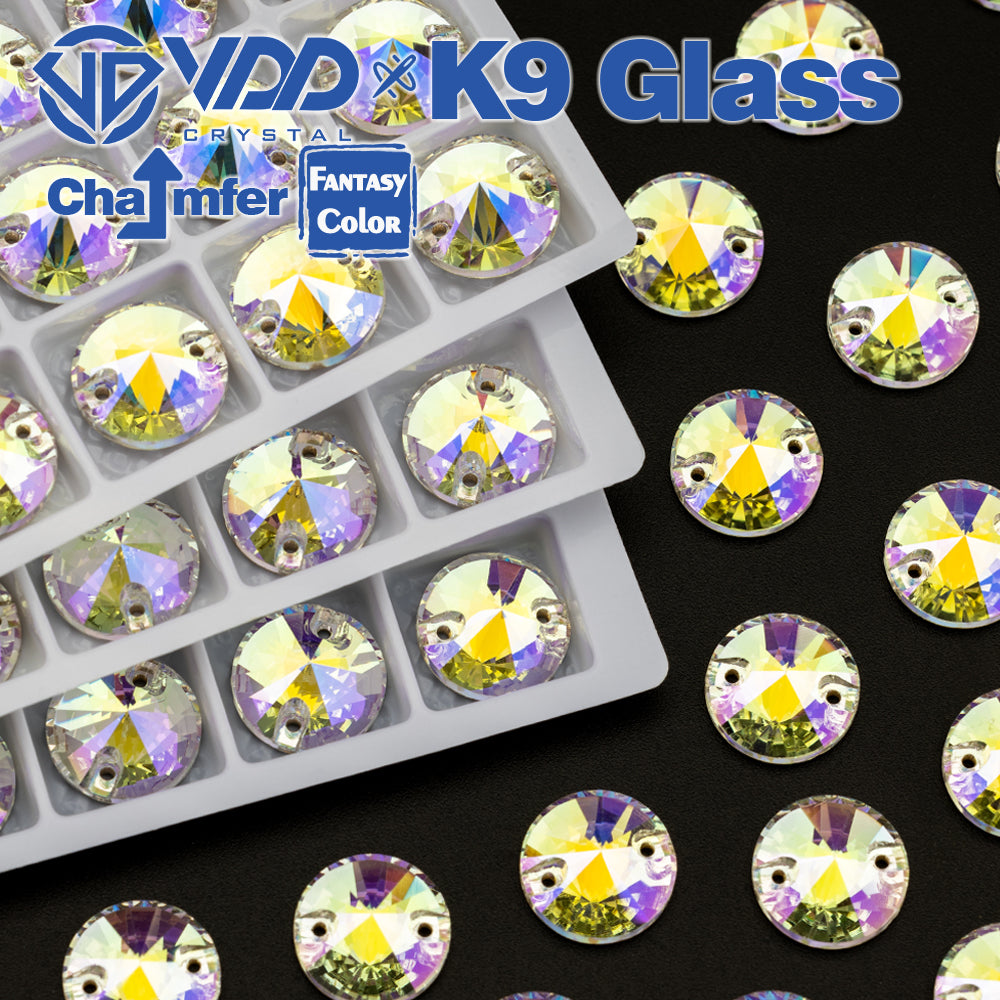 VDD Rivoli 12mm 40Pcs Luster Mirage Color Top Quality K9 Glass Sew on Rhinestone Sewing Crystal Flatback Clothes Decorations