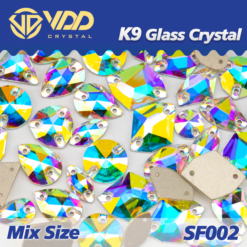 VDD SF002 20/50Pcs Mix Size AAAAA K9 Glass Sew On Rhinestones Sewing Crystal AB Flat Back Stones For Clothes Accessories Wedding Dress