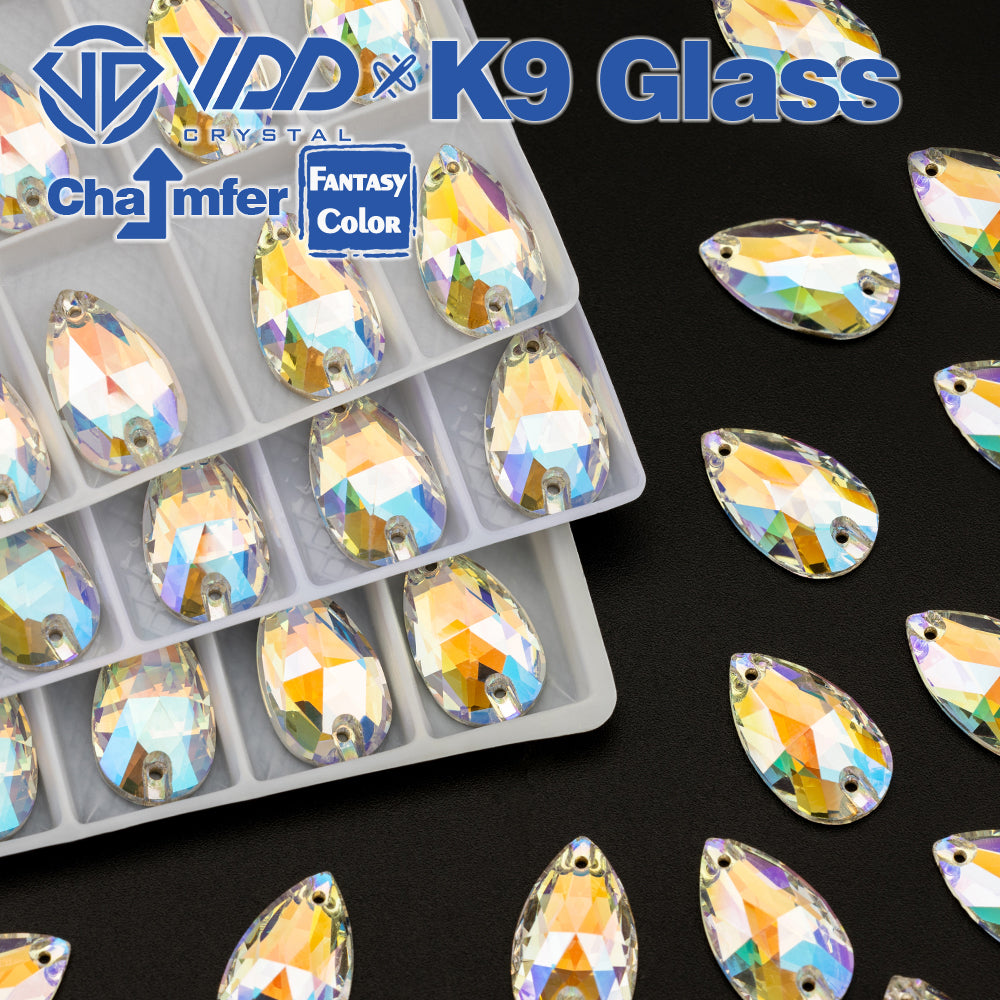 VDD Pear 11x18mm 24Pcs Luster Mirage Color Top Quality K9 Glass Sew on Rhinestone Sewing Crystal Flatback Clothes Decorations