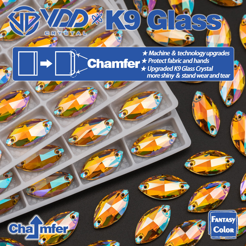 VDD Navette 9x18mm 36Pcs Burning Sun Color Top Quality K9 Glass Sew on Rhinestone Sewing Crystal Flatback Garment Decoration