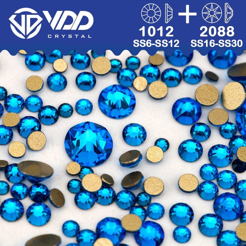 VDD 029 Capri Blue Wholesale Mix Size SS6-SS30 High Quality Glass 2088 Rhinestones Crystal Gold Flatback Strass Stones Nail Art DIY Decorations