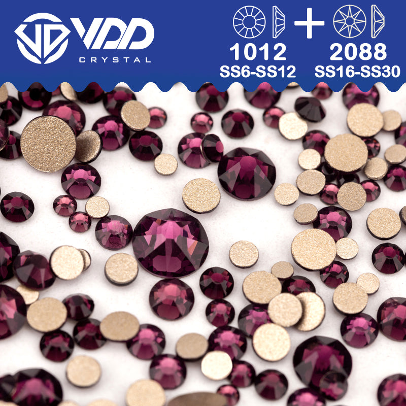 VDD 033 Amethyst Wholesale Mix Size SS6-SS30 High Quality Glass 2088 Rhinestones Crystal Gold Flatback Strass Stones Nail Art DIY Decorations
