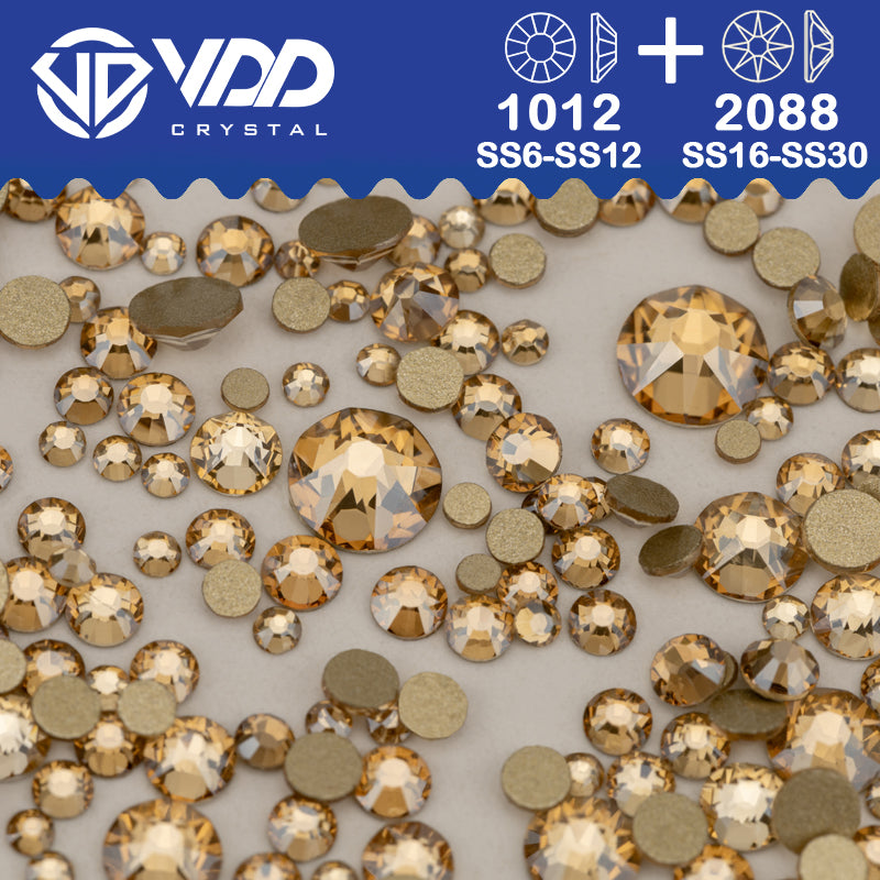 VDD 058 Golden Shadow Wholesale Mix Size SS6-SS30 High Quality Glass 2088 Rhinestones Crystal Gold Flatback Strass Stones Nail Art DIY Decorations