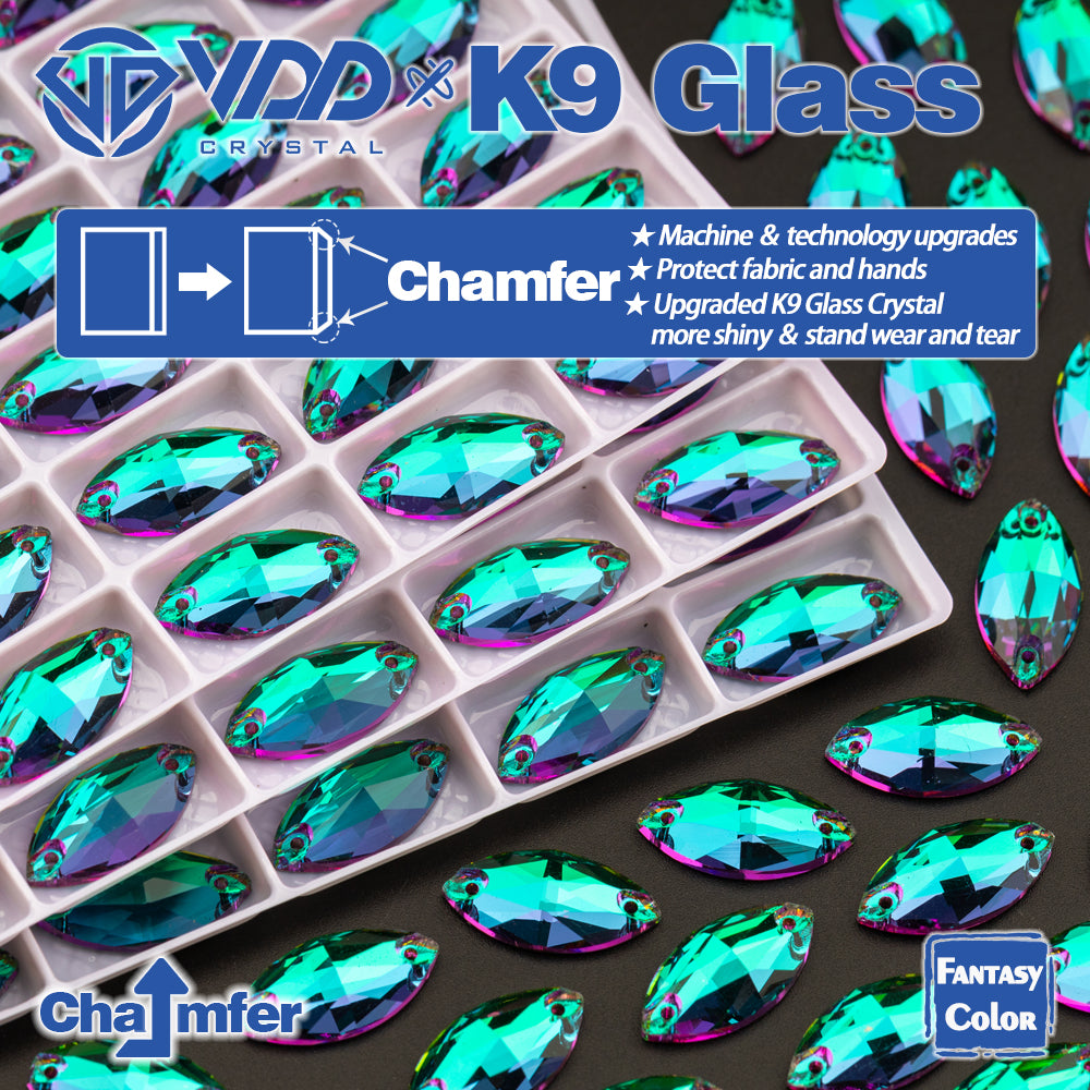 VDD Navette 9x18mm 36Pcs Heliotrope Color Top Quality K9 Glass Sew on Rhinestone Sewing Crystal Flatback for Garment Decoration
