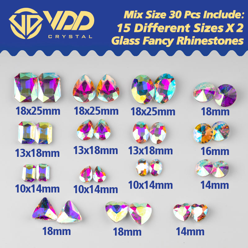 VDD Black 30/60Pcs Mix Shape Glass Fancy Pointback Rhinestone Crystal Glitter Shiny Stones Nail Art Accessories DIY Crafts Decoration