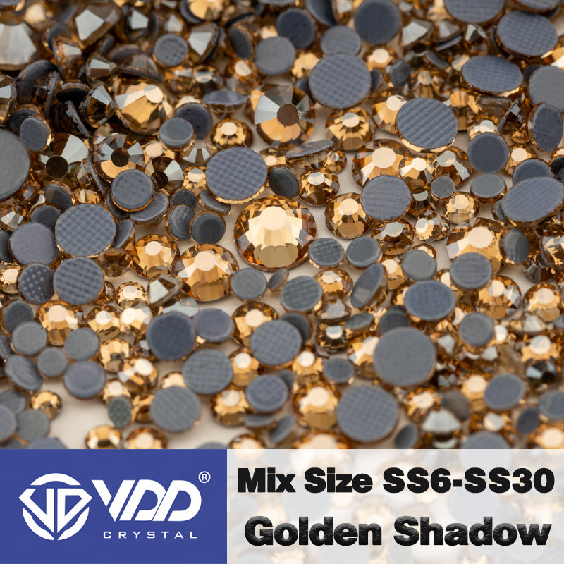 VDD 058 Golden Shadow Wholesale SS6-SS30 Hotfix Mix Size Glass Rhinestone Crystal Flat Back High Quality Strass Stones For DIY Clothes Accessories