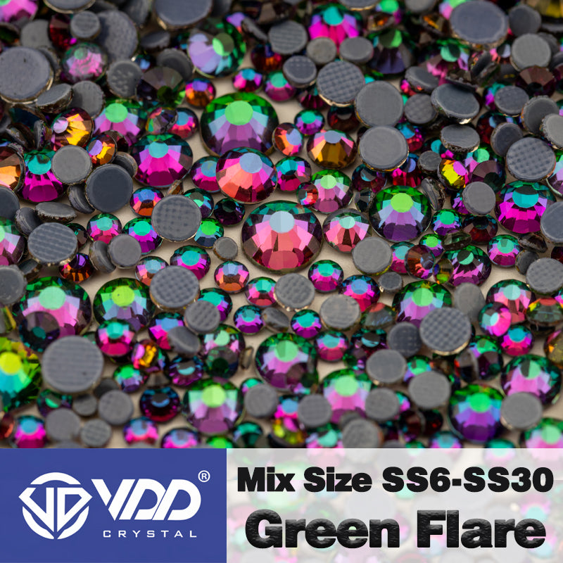 VDD 064 Green Flare Wholesale SS6-SS30 Hotfix Mix Size Glass Rhinestone Crystal Flat Back High Quality Strass Stones For DIY Clothes Accessories
