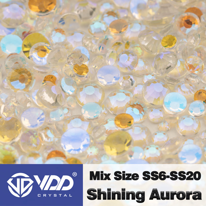 VDD 150 Shining Aurora Mix Size SS6-SS20 High Quality Glass Rhinestones Crystal Flatback Glitter Stones Nail Art DIY Crafts Decorations