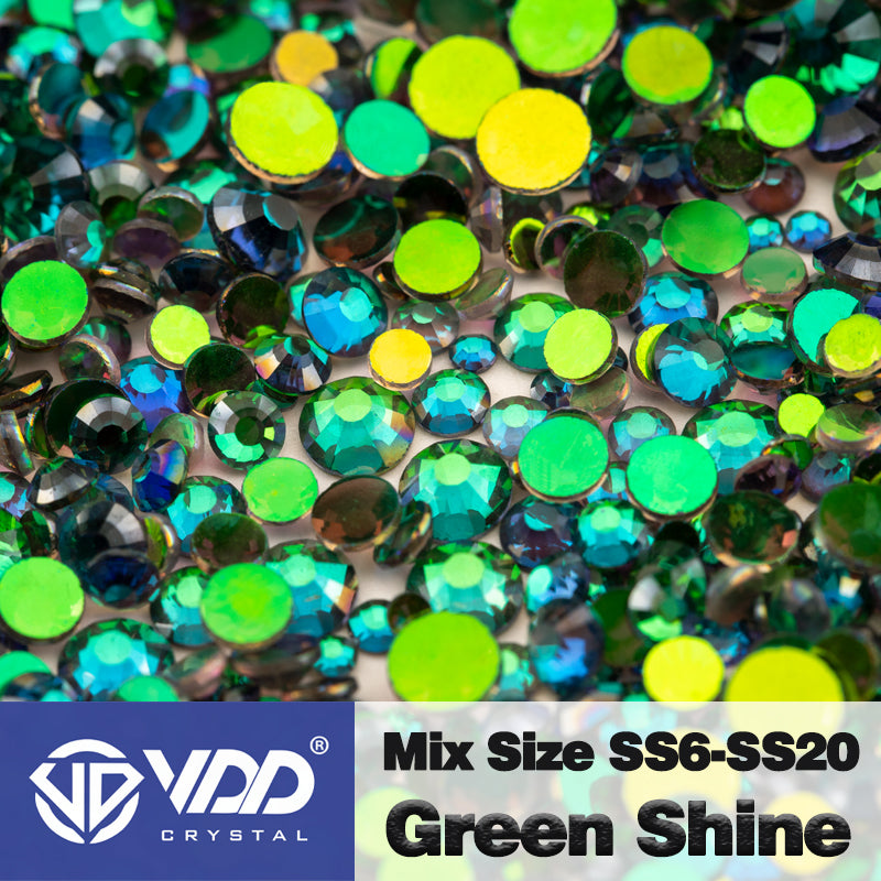 VDD 151 Green Shine Mix Size SS6-SS20 High Quality Glass Rhinestones Crystal Flatback Glitter Stones Nail Art DIY Crafts Decorations