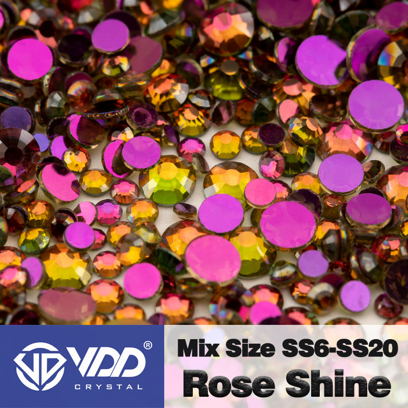 VDD 152 Rose Shine Mix Size SS6-SS20 High Quality Glass Rhinestones Crystal Flatback Glitter Stones Nail Art DIY Crafts Decorations