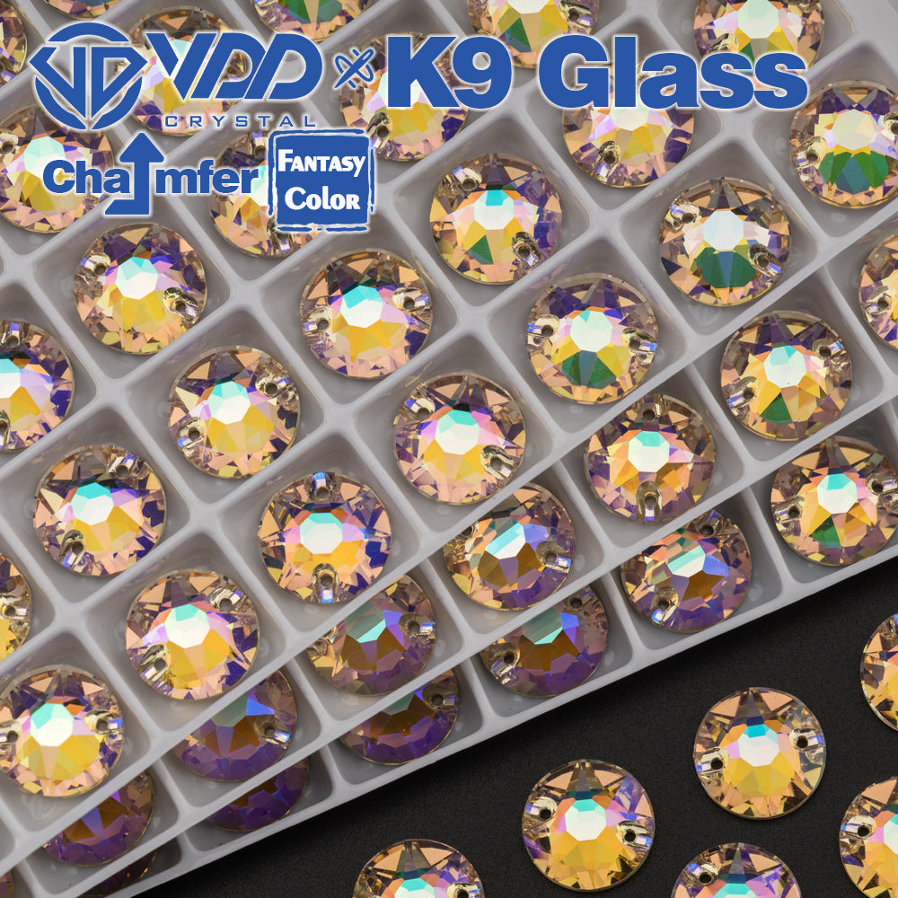 VDD 8B-8S 12mm 40Pcs Paradise Shine Color Top Quality K9 Glass SewOn Rhinestone Sewing Crystal Flatback Clothes Decorations
