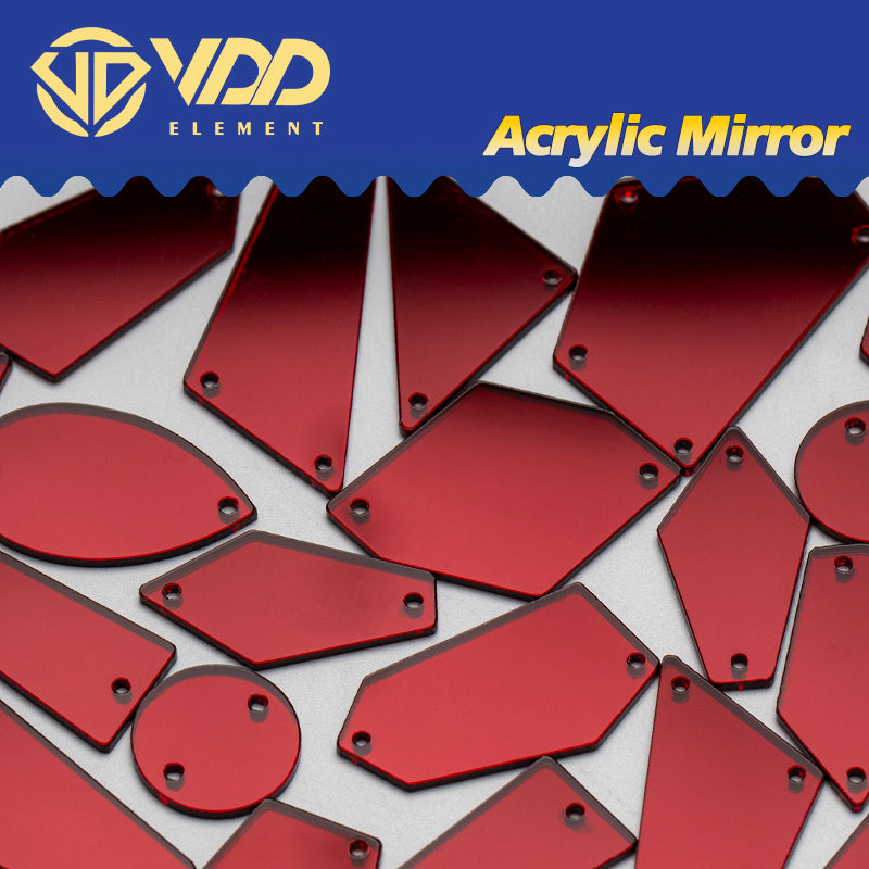 VDD 30/60/200Pcs Mix Size Burgundy Acrylic Mirror Sewing Rhinestones Sew On DIY Crafts Flat Back Stones For Garment Decorations