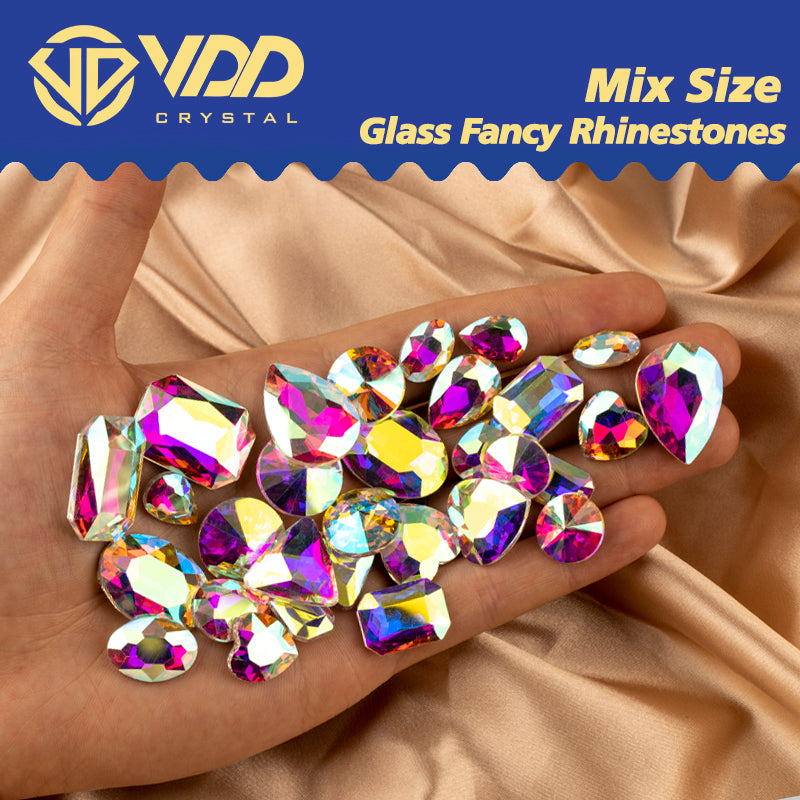 VDD Black 30/60Pcs Mix Shape Glass Fancy Pointback Rhinestone Crystal Glitter Shiny Stones Nail Art Accessories DIY Crafts Decoration