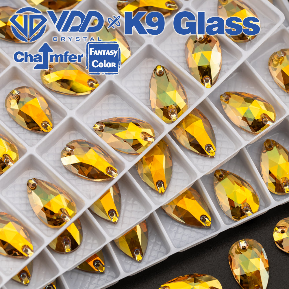 VDD Pear 11x18mm 24Pcs Sunshine Color K9 Glass Sew on Rhinestones Sewing Crystals Flat Back Stones for Clothes Accessories