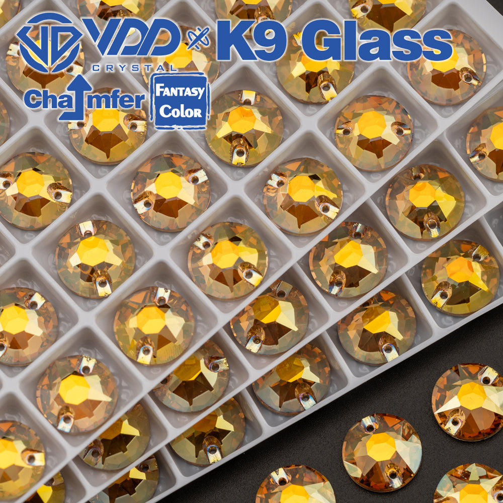 VDD 8B-8S 12mm 40Pcs Sunshine Color K9 Glass Sew on Rhinestones Sewing Crystals Flat Back Stones for Clothes Accessories
