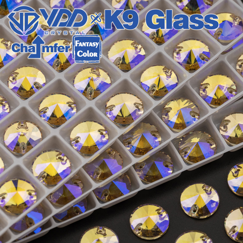 VDD Rivoli 12mm 40Pcs Paradise Shine Color Top Quality K9 Glass Sew on Rhinestone Sewing Crystal Flatback Clothes Decorations
