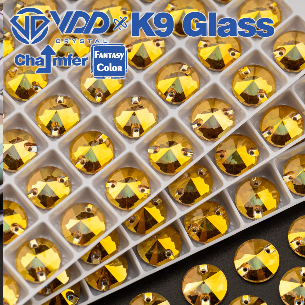 VDD Rivoli 12mm 40Pcs Sunshine Color K9 Glass Sew on Rhinestones Sewing Crystals Flat Back Stones for Clothes Accessories