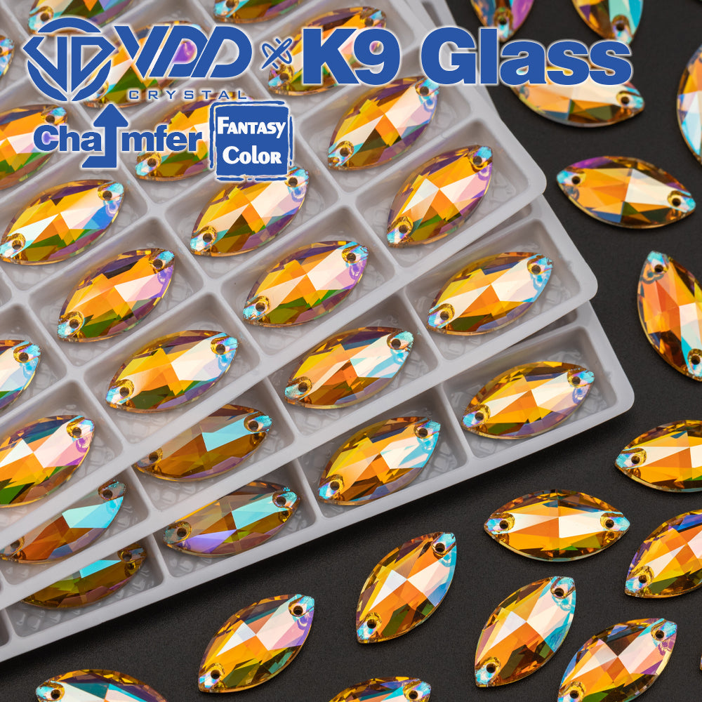 VDD Navette 9x18mm 36Pcs Burning Sun Color Top Quality K9 Glass Sew on Rhinestone Sewing Crystal Flatback Garment Decoration