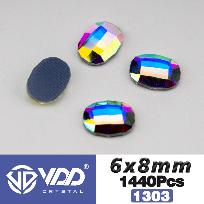 VDD 1303-6x8mm Wholesale 1440Pcs Rectangle Glass Rhinestones Crystal AB Flatback HotFix Strass Shape 3D Stones For Nail Art DIY Decorations