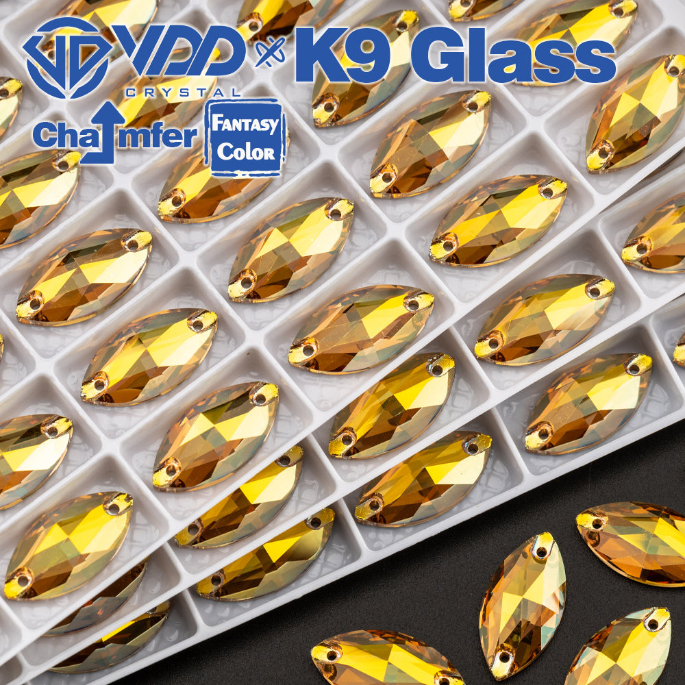 VDD Navette 9x18mm 36Pcs Sunshine Color K9 Glass Sew on Rhinestones Sewing Crystals Flat Back Stones for Clothes Accessories