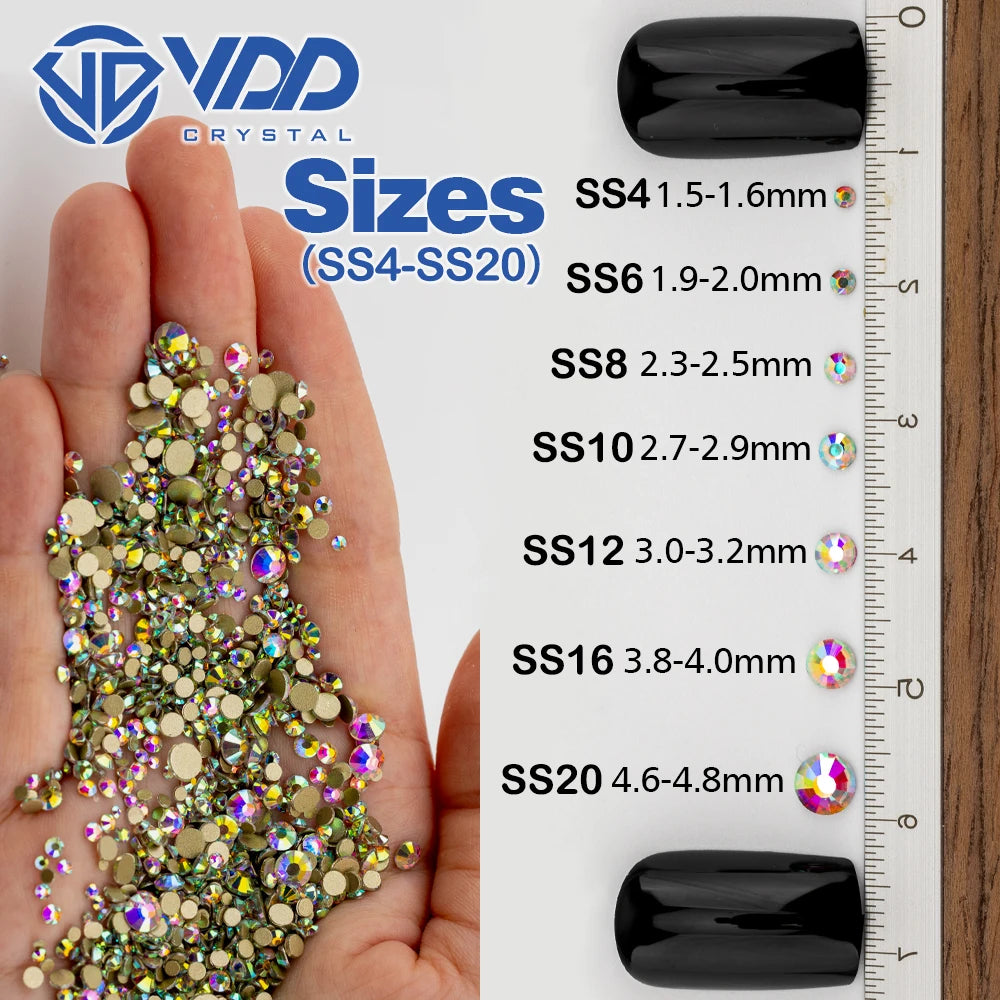 VDD 070 Magic Rose Mix Size SS4-SS20 Clear Crystal Rhinestones Non-hotfix Gold Flatback Glitter Stones Nail Art Crafts DIY Decorations
