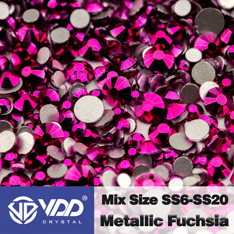 VDD 161 Metallic Fuchsia Mix Size SS6-SS20 High Quality Glass Rhinestones Crystal Flatback Glitter Stones Nail Art DIY Crafts Decorations