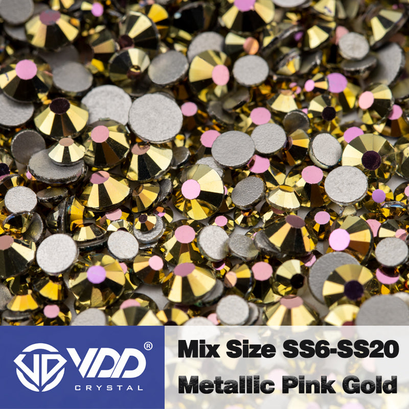 VDD 162 Metal Pink Gold Mix Size SS6-SS20 High Quality Glass Rhinestones Crystal Flatback Glitter Stones Nail Art DIY Crafts Decorations
