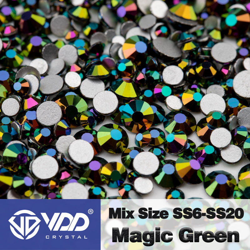 VDD 163 Magic Green Mix Size SS6-SS20 High Quality Glass Rhinestones Crystal Flatback Glitter Stones Nail Art DIY Crafts Decorations