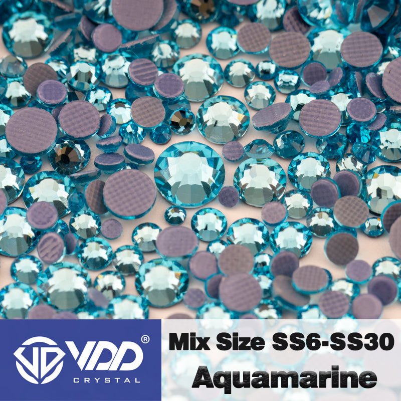 VDD 027 Aquamarine Wholesale SS6-SS30 Hotfix Mix Size Glass Rhinestone Crystal Flat Back High Quality Strass Stones For DIY Clothes Accessories