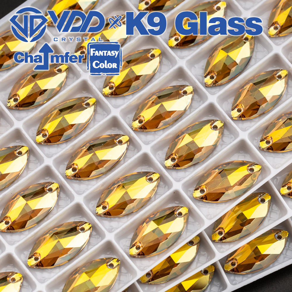 VDD Navette 9x18mm 36Pcs Sunshine Color K9 Glass Sew on Rhinestones Sewing Crystals Flat Back Stones for Clothes Accessories
