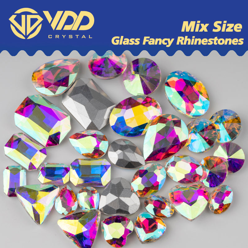VDD Black 30/60Pcs Mix Shape Glass Fancy Pointback Rhinestone Crystal Glitter Shiny Stones Nail Art Accessories DIY Crafts Decoration