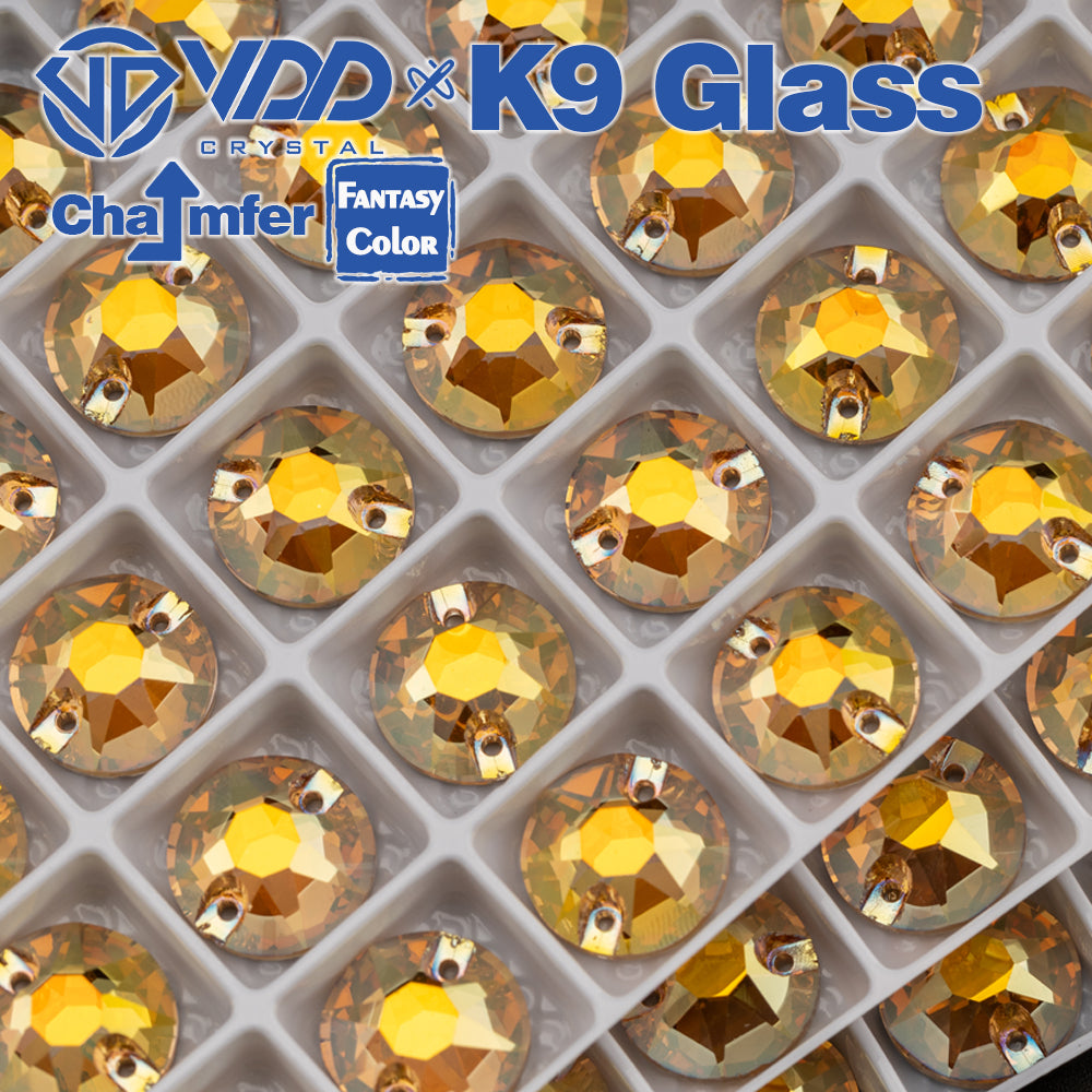 VDD 8B-8S 12mm 40Pcs Sunshine Color K9 Glass Sew on Rhinestones Sewing Crystals Flat Back Stones for Clothes Accessories
