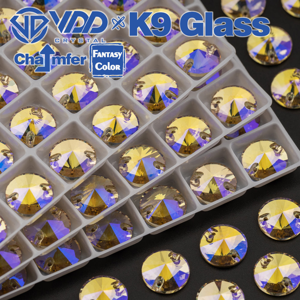 VDD Rivoli 12mm 40Pcs Paradise Shine Color Top Quality K9 Glass Sew on Rhinestone Sewing Crystal Flatback Clothes Decorations