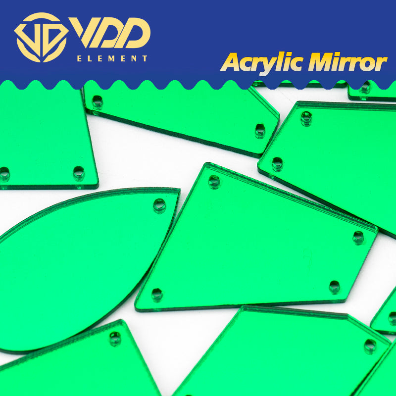 VDD 30/60/200Pcs Mix Size Green Acrylic Mirror Sewing Rhinestones Sew On DIY Crafts Flat Back Stones For Garment Decorations