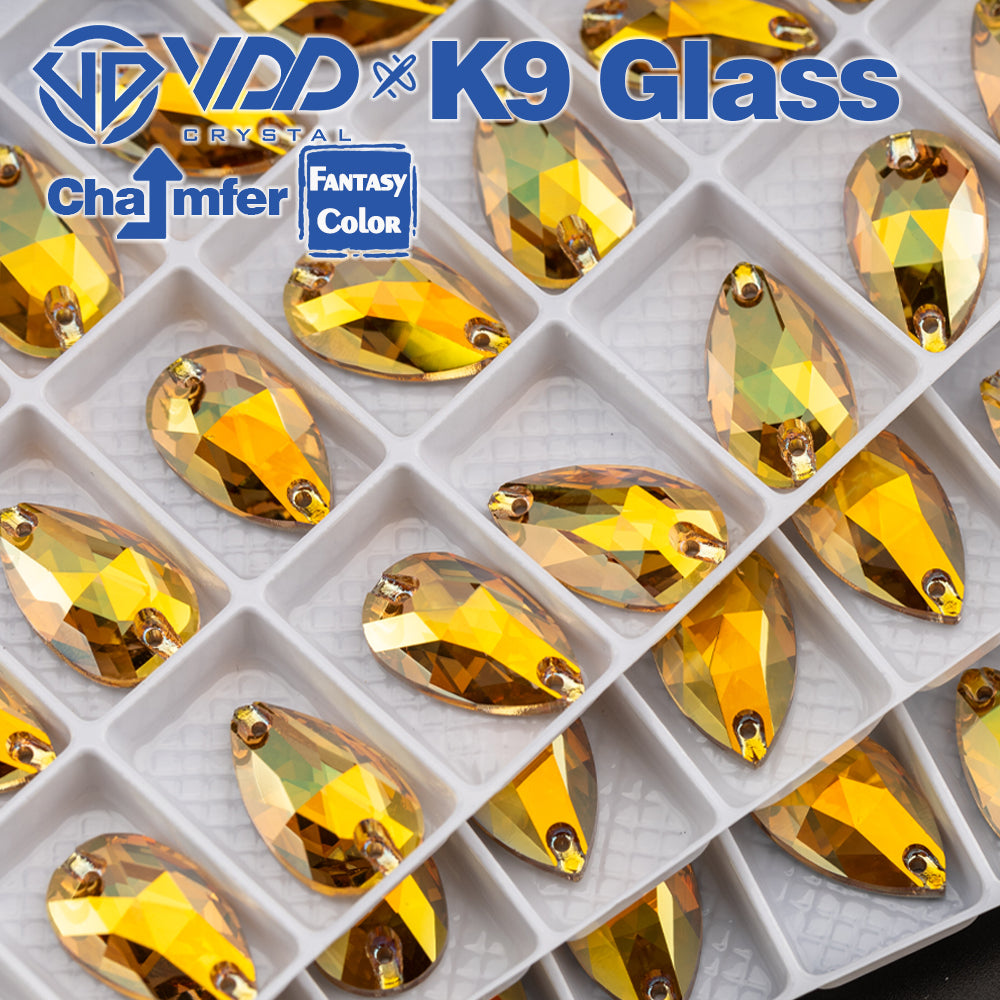 VDD Pear 11x18mm 24Pcs Sunshine Color K9 Glass Sew on Rhinestones Sewing Crystals Flat Back Stones for Clothes Accessories