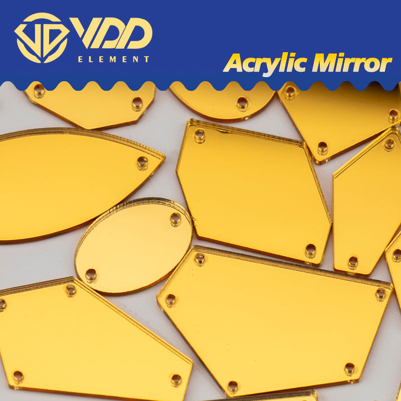VDD 30/60/200Pcs Mix Size Golden Acrylic Mirror Sewing Rhinestones Sew On DIY Crafts Flat Back Stones For Garment Decorations