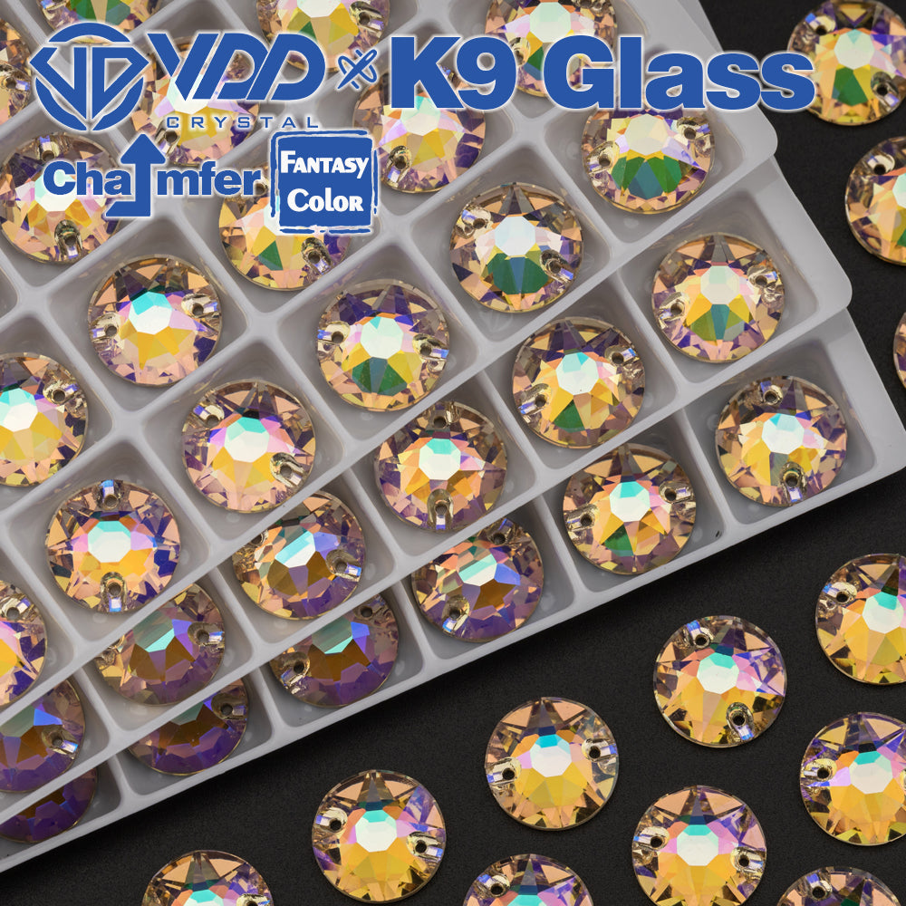 VDD 8B-8S 12mm 40Pcs Paradise Shine Color Top Quality K9 Glass SewOn Rhinestone Sewing Crystal Flatback Clothes Decorations