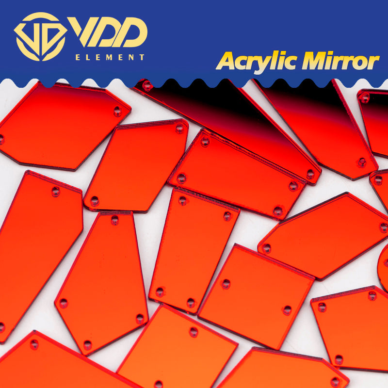 VDD 30/60/200Pcs Mix Size Red Orange Acrylic Mirror Sewing Rhinestones Sew On DIY Crafts FlatBack Stones For Garment Decorations
