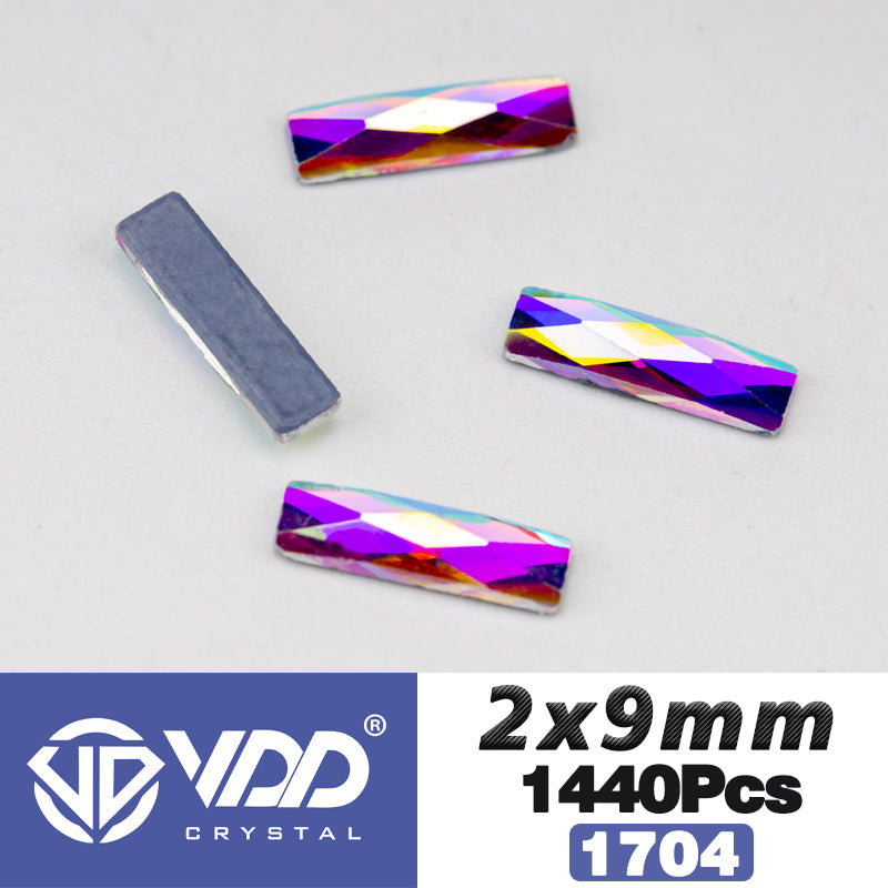 VDD 1704-2x9mm Wholesale 1440Pcs Rectangle Glass Rhinestones Crystal AB Flatback HotFix Strass Shape 3D Stones For Nail Art DIY Decorations