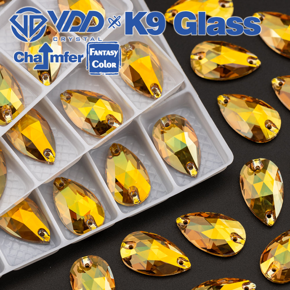 VDD Pear 11x18mm 24Pcs Sunshine Color K9 Glass Sew on Rhinestones Sewing Crystals Flat Back Stones for Clothes Accessories