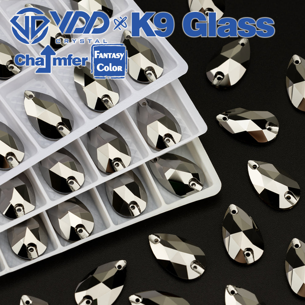 VDD Pear 11x18mm 24Pcs Hematite Color Top Quality K9 Glass Sew on Rhinestone Sewing Crystal Flatback Clothes Decorations